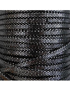 Laniere suédé 5 mm doublée effet miroir noir argent par mètre