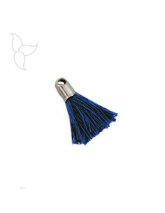 Pompon en tissu bleu marine avec embout argenté vendu par 20 pièces