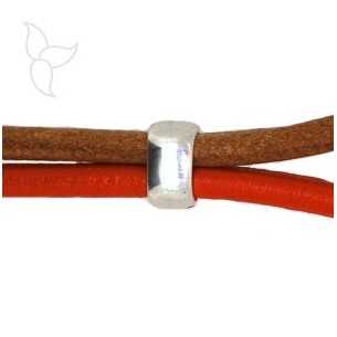 Slider two round leather 5mm silver plated