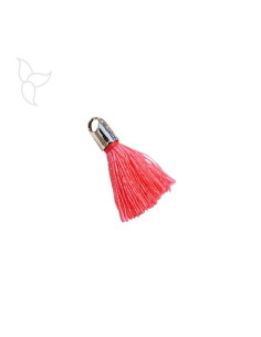 Pompon en tissu rose fluo avec embout vendu par 20 pièces -