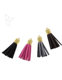 Pompon suédine embout doré 34 mm