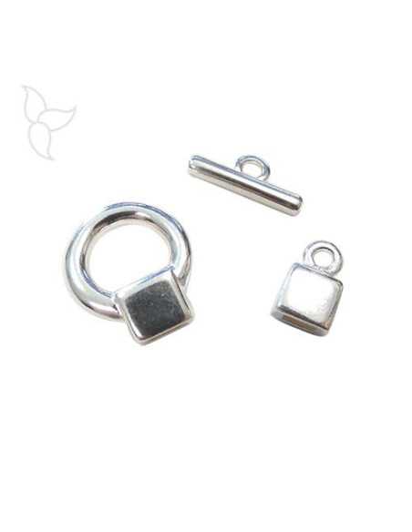 Fermoir T plaqué argent cuir plat 5 mm