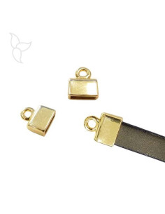 Golden end cap with hanging ring flat leather 10 mm