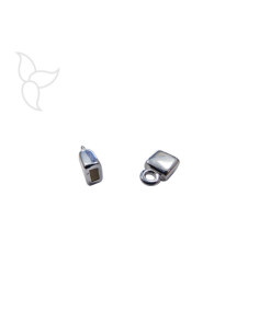 Silver color end cap with hanging ring for flat leather 5 mm