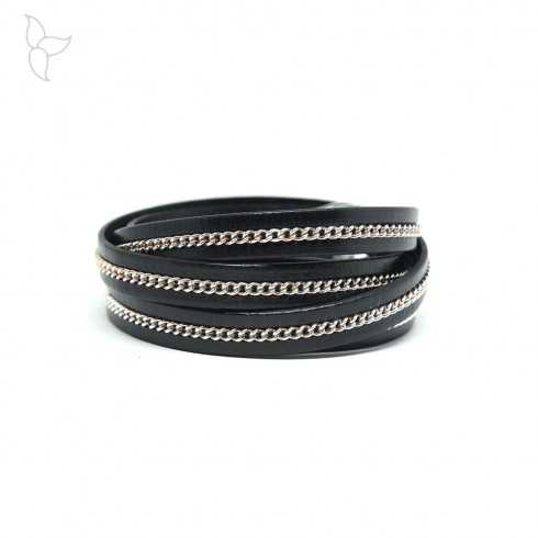 Black leather and little silvery chains 10mm
