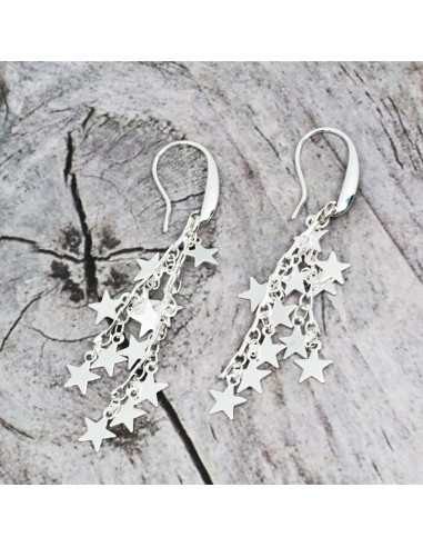 Boucle d'oreille crochet long en métal argenté