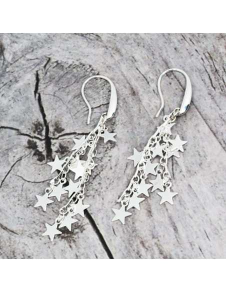 Boucle d'oreille crochet long en métal argenté