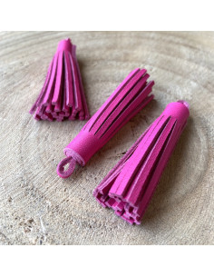 Pompon cuir fuchsia 5 cm