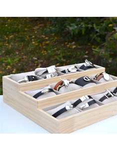 Présentoir 12 coussins en bois et lin pour bracelets 2