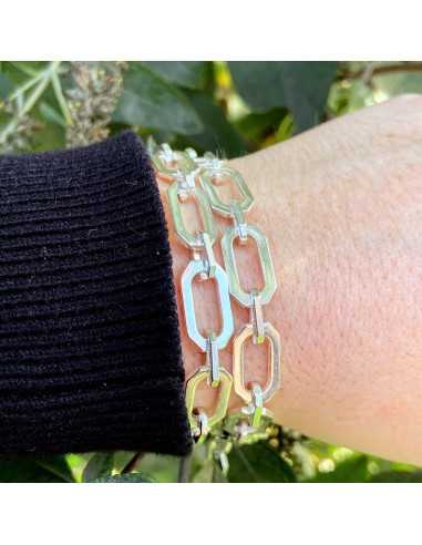 Chaine maille ovale biseauté 16.5mm x 9mm plaqué argent10 microns