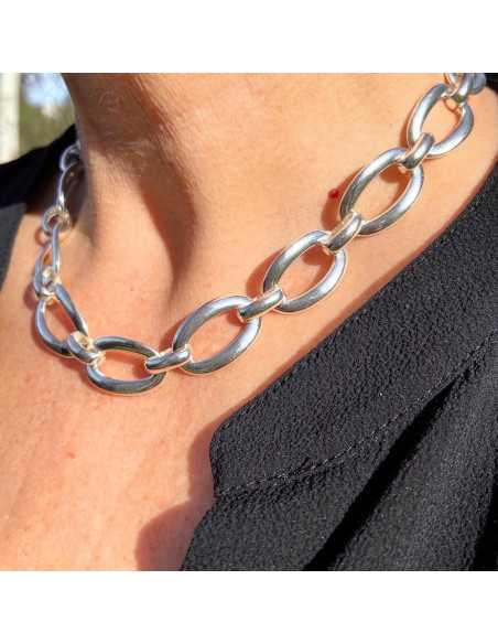 Chaîne maille ovale incurvé 24mm x 15mm plaqué argent 10 microns
