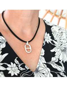 Collier maille marine et suédine 2