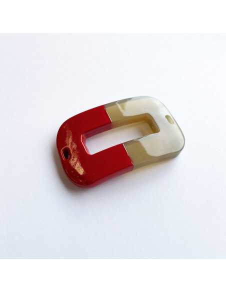 Pièce ovale incurvée pour bracelet en corne de buffle et laque rouge.