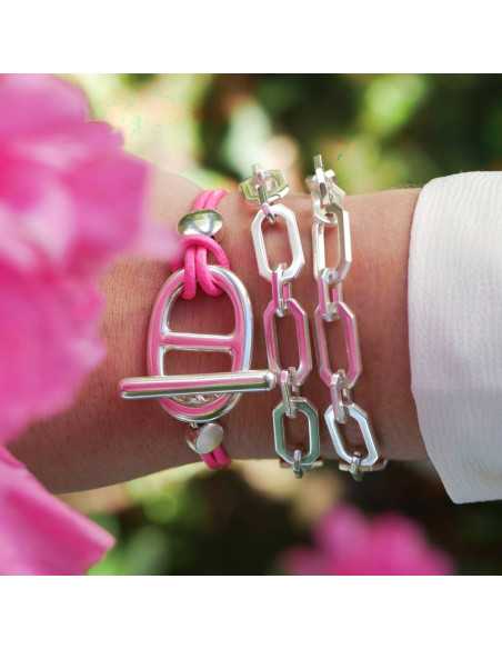 Bracelet cuir maille marine