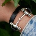 Dark brown leather double round band with rivet ready for bracelet