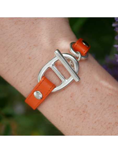 Bracelet maille marine cuir plat