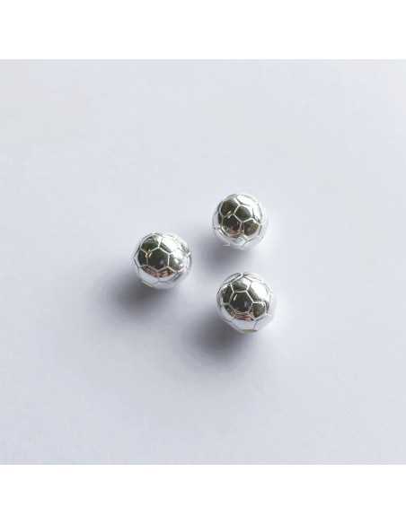 Perle 10 mm ballon de football plaqué argent 10 microns vendu par 10