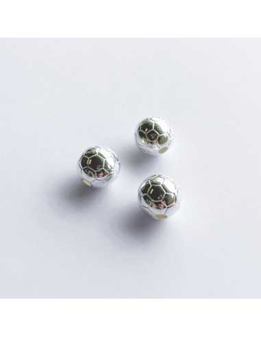 Perle 10 mm ballon de football plaqué argent 10 microns vendu par 10