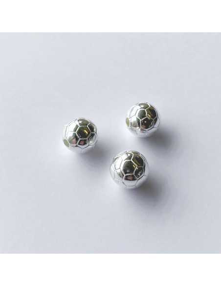 Perle 10 mm ballon de football plaqué argent 10 microns vendu par 10