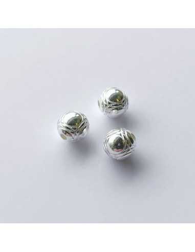 Perle 10 mm boule de pétanque plaqué argent 10 microns vendu par 10
