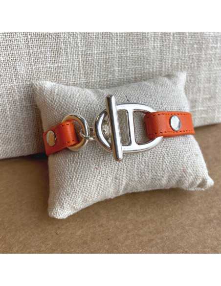 Bracelet maille marine cuir plat