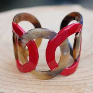 Bracelet 5 anneaux entrelacés en corne de buffle laquée et naturelle
