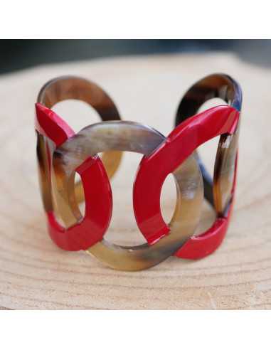 Bracelet 5 anneaux entrelacés en corne de buffle laquée et naturelle