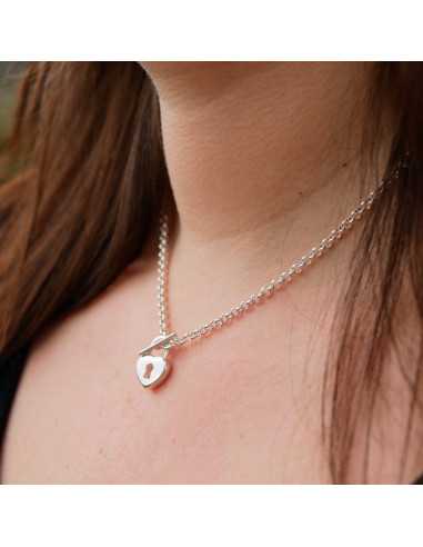 Pendentif cœur percé d'un cadenas, plaqué argent 10 microns / 10 pièces