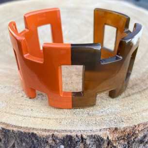 Open wide bracelet buffalo horn lacquered brick color and natural