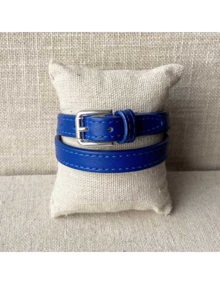 Bracelet double tour en cuir surpiqué 10 mm avec son fermoir à boucle ardillon 10 microns