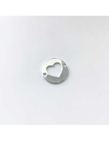 Intercalaire pastille coeur ajourée 20 mm plaqué argent 10 microns par 3 pièces
