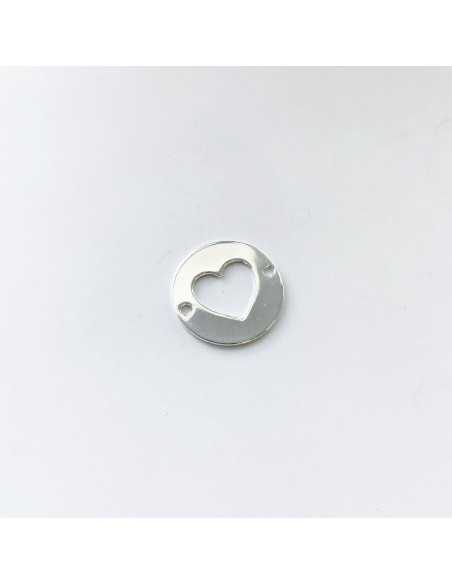 Intercalaire pastille coeur ajourée 20 mm plaqué argent 10 microns par 3 pièces