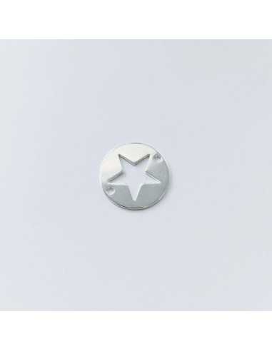 Intercalaire pastille étoile ajourée 20 mm plaqué argent 10 microns par 3 pièces