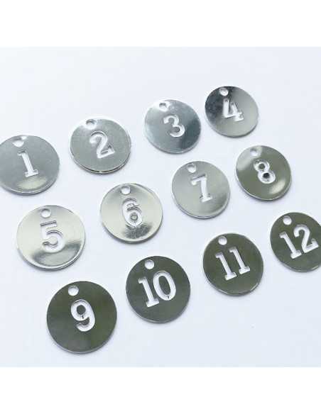PAR 1 / Pendentif médaille chiffre 26mm, de 1 à 31, plaqué argent 10 microns