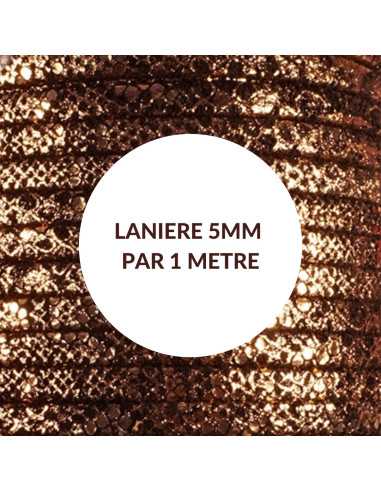 Laniere de cuir plat bleu marine argent motif serpent 5 mm