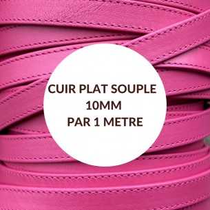 Fuschia supple flat leather with stitches 10mm