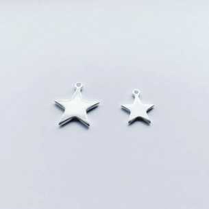 10 micron silver plated flat star pendant, 2 sizes, per 10 pieces