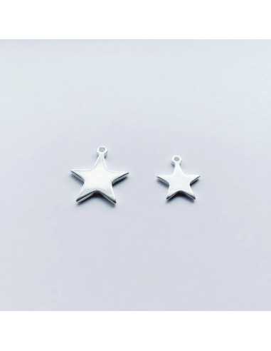 Pendentif étoile plate plaqué argent 10 microns, 2 tailles, par 10 pièces