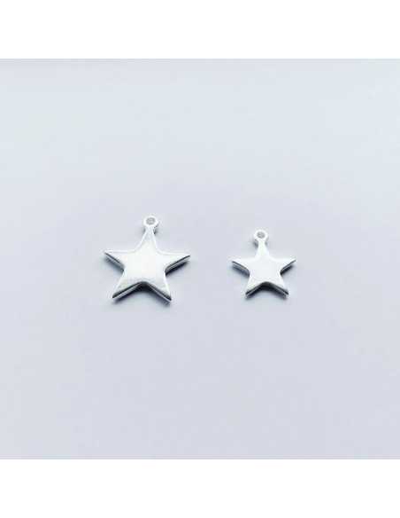 Pendentif étoile plate plaqué argent 10 microns, 2 tailles, par 10 pièces