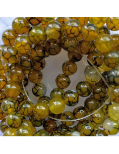 Round smooth agate black veined khaki 8 mm