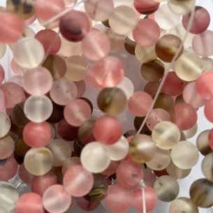 Perles agate dépolies tons de gris beige taupe, rondes 8 mm