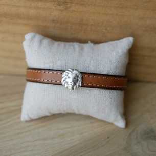 Bracelet cuir cousu lion