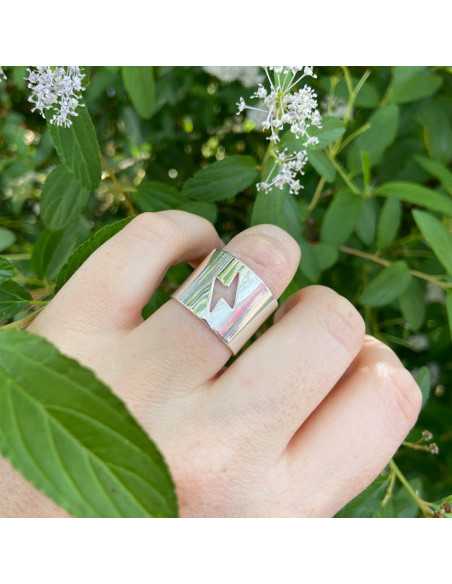 Bague ajourée motif éclair plaqué argent 10 microns par 2 pièces