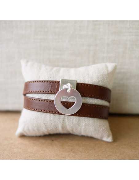 Bracelet cuir souple piqué double tour