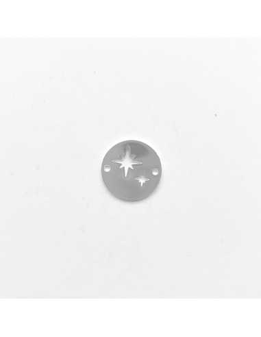 Intercalaire pastille 2 étoiles polaires ajourées 20 mm plaqué argent 10 microns par 3 pièces