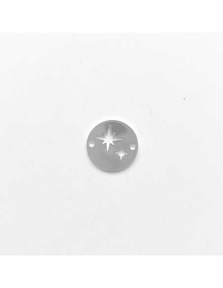 Intercalaire pastille 2 étoiles polaires ajourées 20 mm plaqué argent 10 microns par 3 pièces