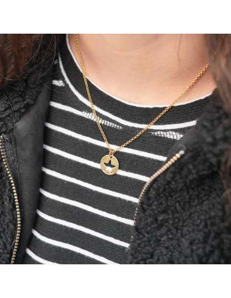 Pendentif médaille étoile 15 mm ajouré doré 1 micron 24 k taille S