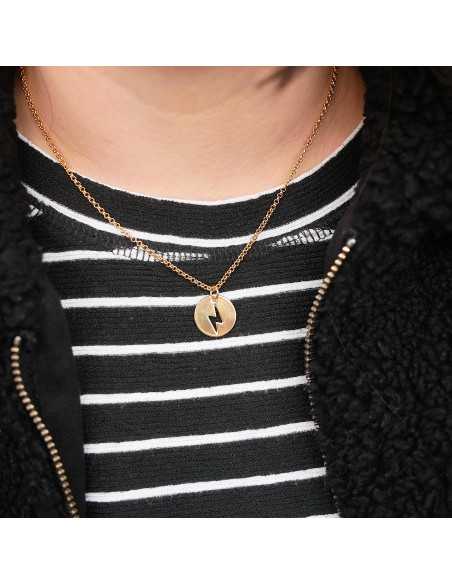 Pendentif médaille éclair 15 mm ajouré doré 1 micron 24 k taille S