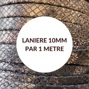Laniere de cuir plat motif serpent 10 mm