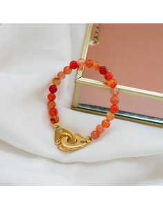 Bracelet menottes maxi dorées avec perles naturelles